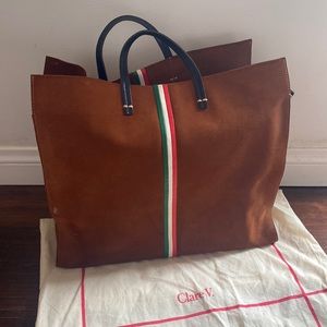 Clare V Simple Tote in Camel Suede with Black Leather Handle & Strap